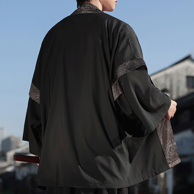 Buddha Stones Kimono de manga tres cuartos para hombre, estilo casual de verano, con cuello de solapa y cuello zen. - image 3