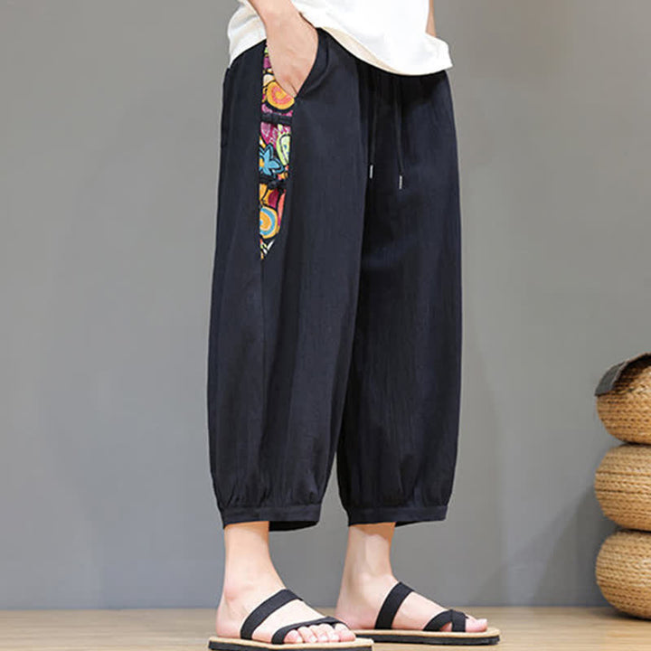 Buddha Stones Pantalones capri de hombre con cintura ajustable, diseño tribal veraniego, rayas laterales y cordón, con bolsillos. - image 11