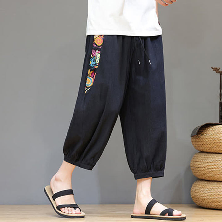 Buddha Stones Pantalones capri de hombre con cintura ajustable, diseño tribal veraniego, rayas laterales y cordón, con bolsillos. - image 12