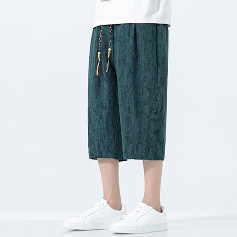 Buddha Stones Pantalones capri de verano para hombre con cintura elástica y cordón ajustable. - image 2