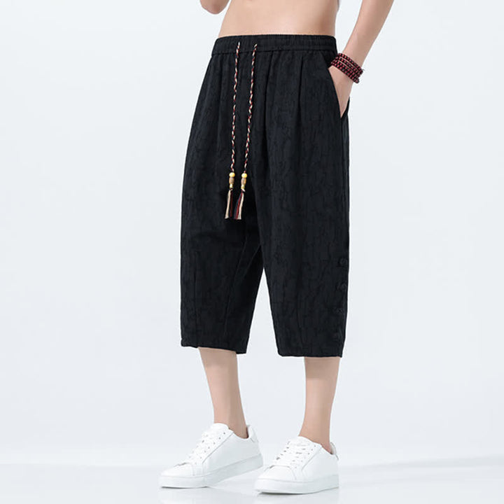Buddha Stones Pantalones capri de verano para hombre con cintura elástica y cordón ajustable. - image 5