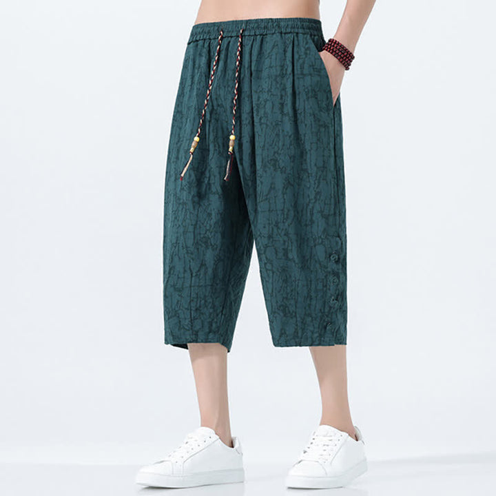 Buddha Stones Pantalones capri de verano para hombre con cintura elástica y cordón ajustable. - image 0
