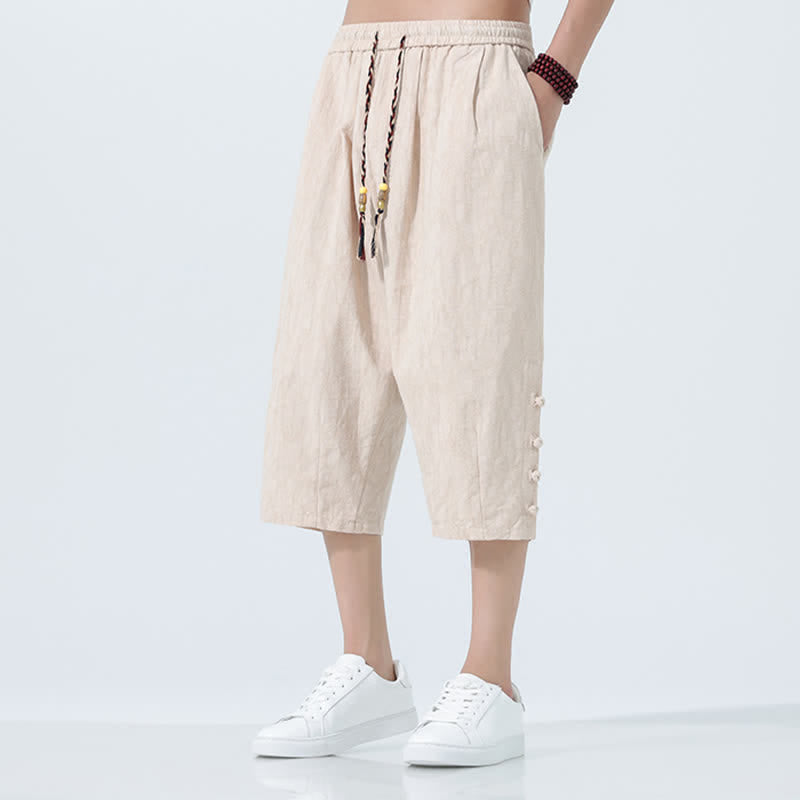 Buddha Stones Pantalones capri de verano para hombre con cintura elástica y cordón ajustable. - image 9