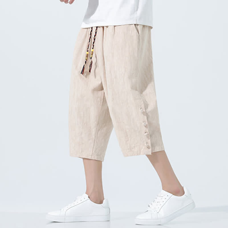 Buddha Stones Pantalones capri de verano para hombre con cintura elástica y cordón ajustable. - image 12