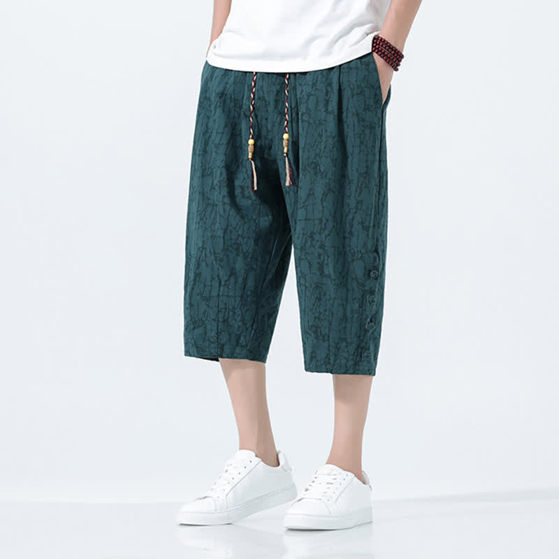 Buddha Stones Pantalones capri de verano para hombre con cintura elástica y cordón ajustable. - image 4