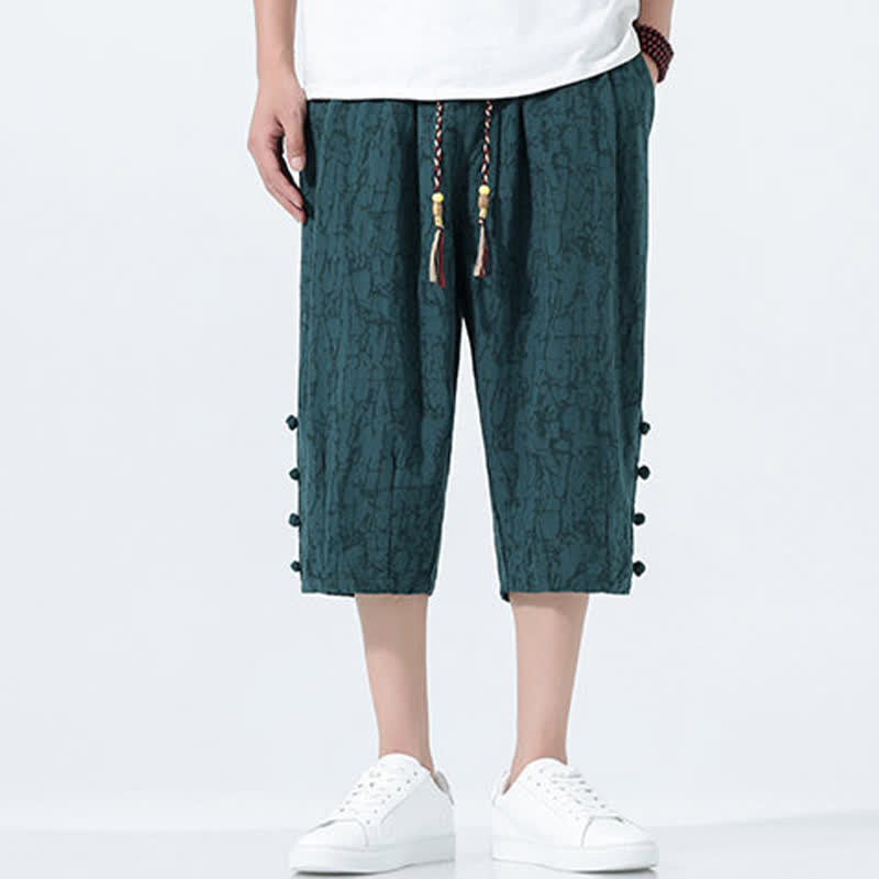 Buddha Stones Pantalones capri de verano para hombre con cintura elástica y cordón ajustable. - image 3