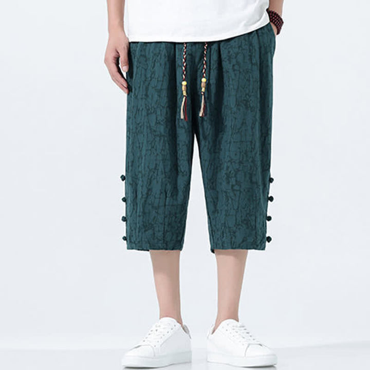 Buddha Stones Pantalones capri de verano para hombre con cintura elástica y cordón ajustable. - image 3