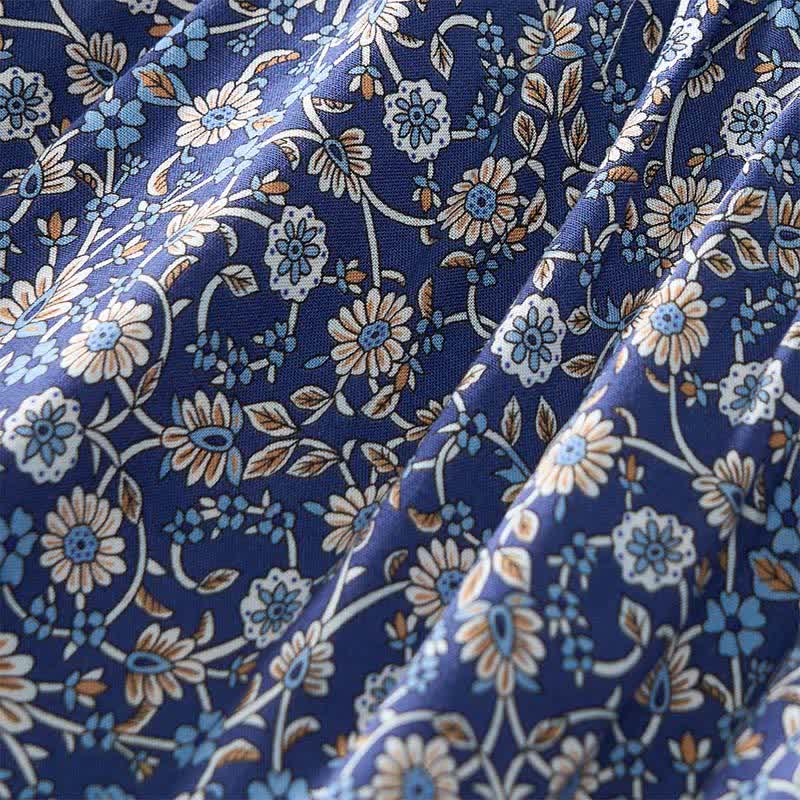 Buddha Stones Minivestido de mujer de algodón con estampado floral paisley estilo boho otoñal, mangas abullonadas y cuello con lazo. - image 5