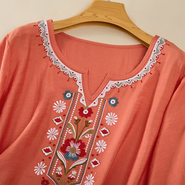 Camisetas de manga tres cuartos para mujer con bordado de Buddha Stones y estilo bohemio primaveral. - image 2
