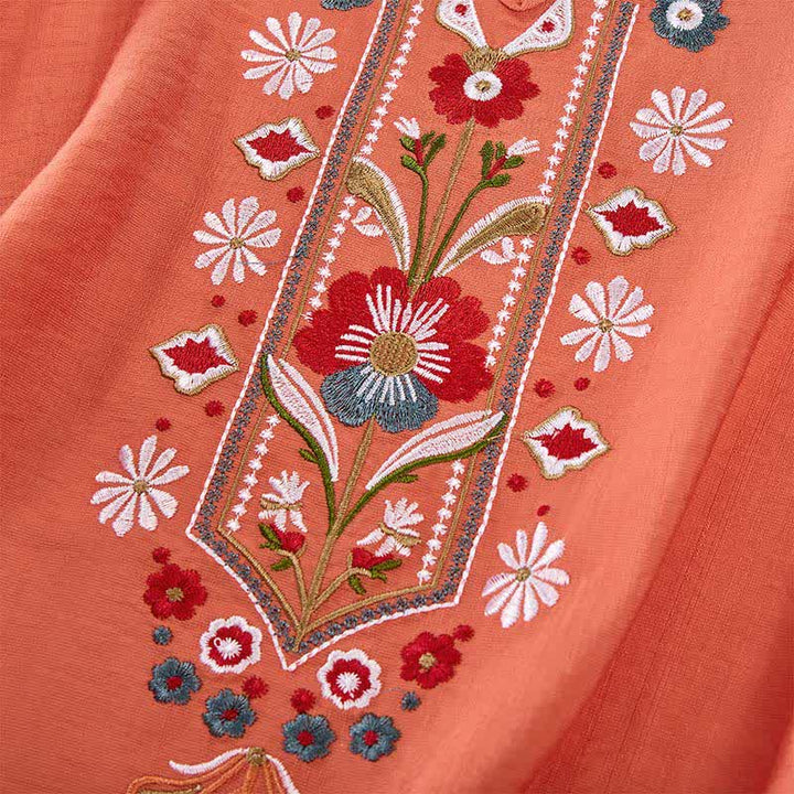 Buddha Stones Camisetas de manga tres cuartos para mujer, estilo bohemio primaveral, de algodón y lino, bordadas. - image 4
