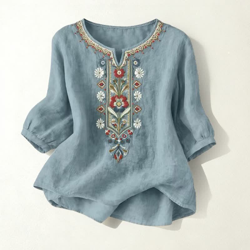 Camisetas de manga tres cuartos para mujer con bordado de Buddha Stones y estilo bohemio primaveral. - Verde azulado - US16，UK/AU20，EU48 (3XL) - image 25