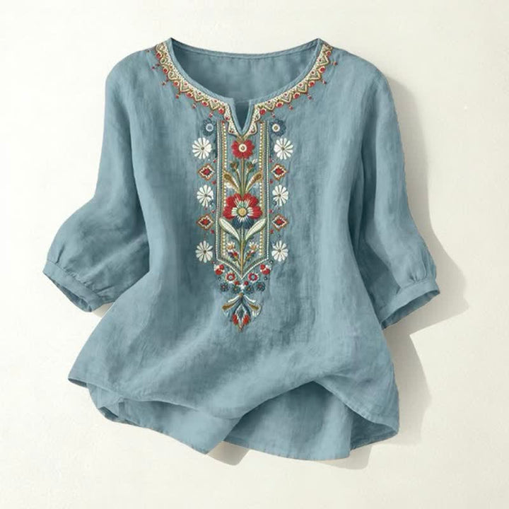 Camisetas de manga tres cuartos para mujer con bordado de Buddha Stones y estilo bohemio primaveral. - Verde azulado - US16，UK/AU20，EU48 (3XL) - image 25