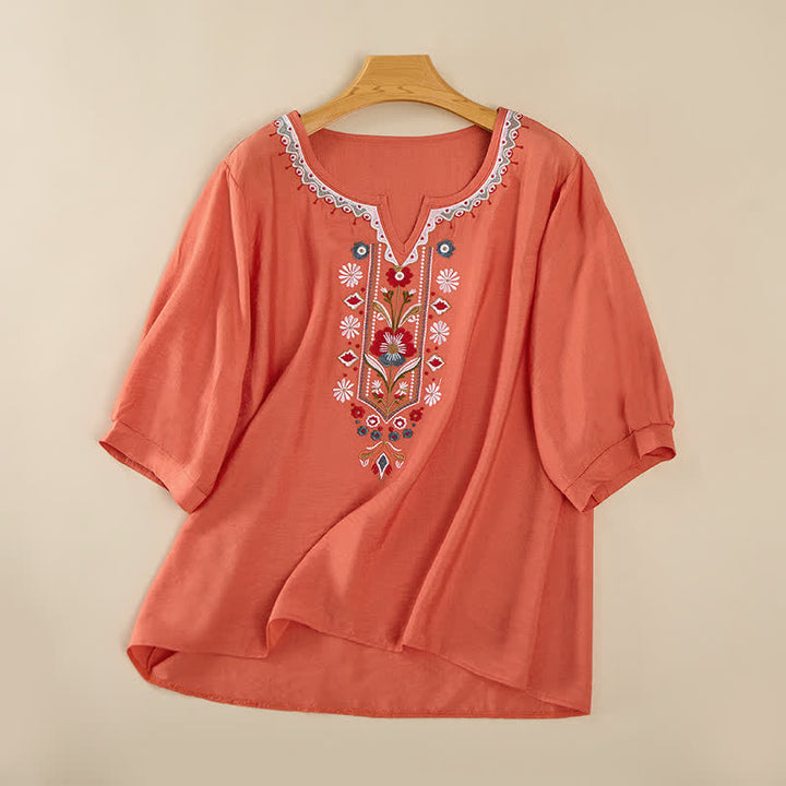 Camisetas de manga tres cuartos para mujer con bordado de Buddha Stones y estilo bohemio primaveral. - Naranja - US16，UK/AU20，EU48 (3XL) - image 0
