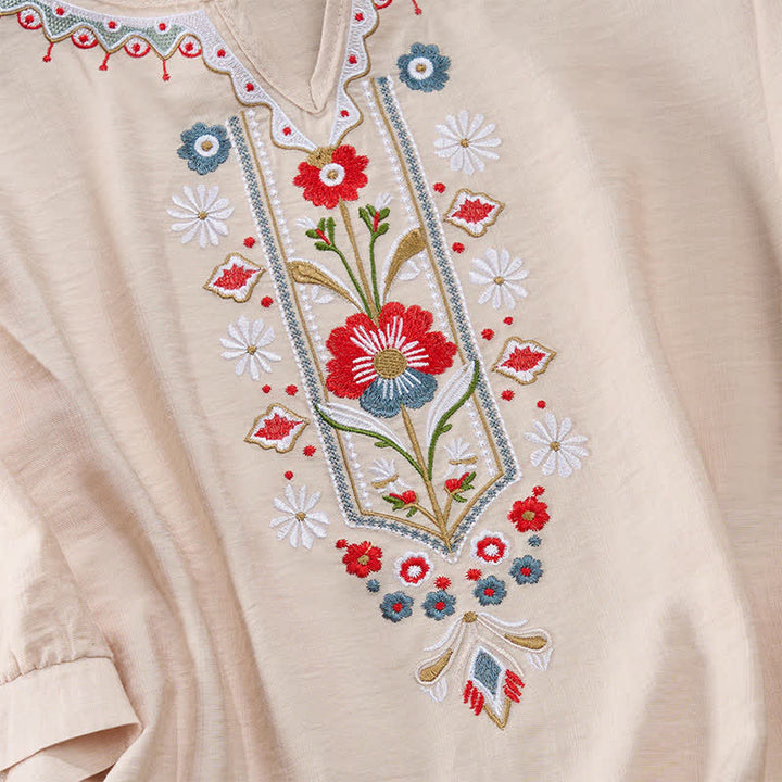 Buddha Stones Camisetas de manga tres cuartos para mujer, estilo bohemio primaveral, de algodón y lino, bordadas. - image 16