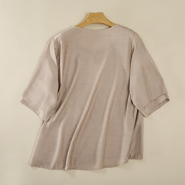 Buddha Stones Camisetas de manga tres cuartos para mujer, estilo bohemio primaveral, de algodón y lino, bordadas. - image 19