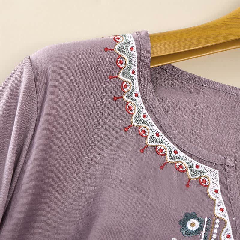 Buddha Stones Camisetas de manga tres cuartos para mujer, estilo bohemio primaveral, de algodón y lino, bordadas. - image 10