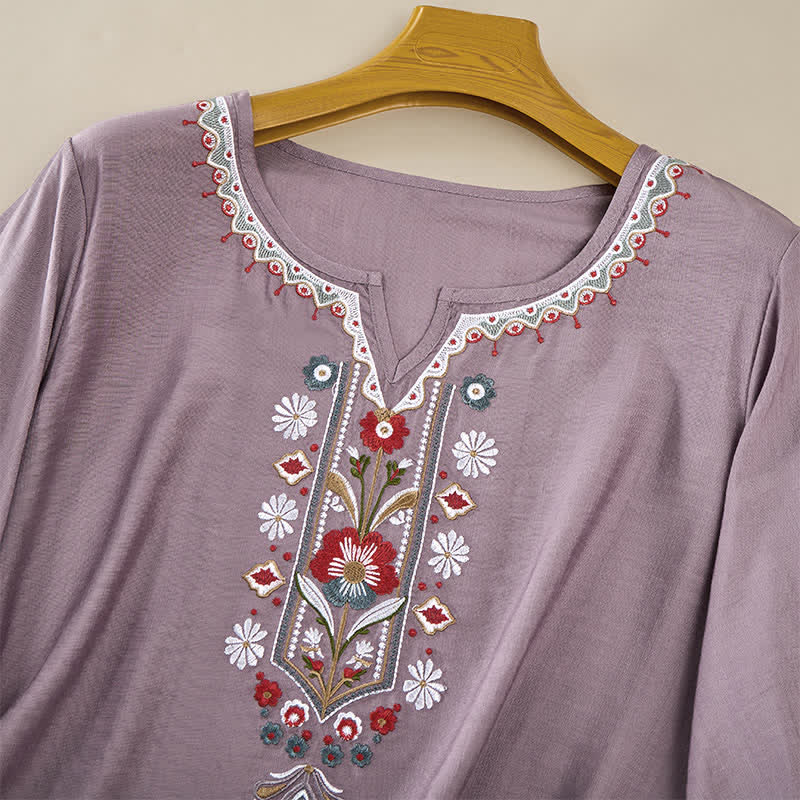 Camisetas de manga tres cuartos para mujer con bordado de Buddha Stones y estilo bohemio primaveral. - image 9