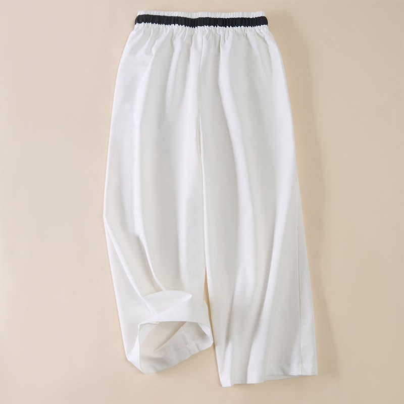 Buddha Stones Pantalones de mujer de algodón con cordón ajustable, corte cropped y pernera ancha, con bolsillos, ideales para el día a día. - image 1