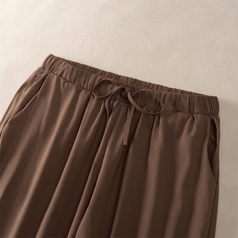 Buddha Stones Pantalones de mujer de color liso, corte ajustado, con dobladillo ribeteado con encaje y bolsillos, ideales para el verano. - image 1