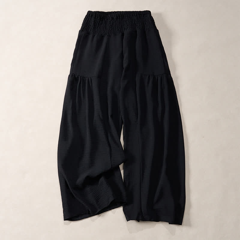 Buddha Stones Pantalones de mujer de verano con cintura elástica alta y pernera ancha, largos y elegantes. - Negro - US14，UK/AU18，EU46 (2XL) - image 5