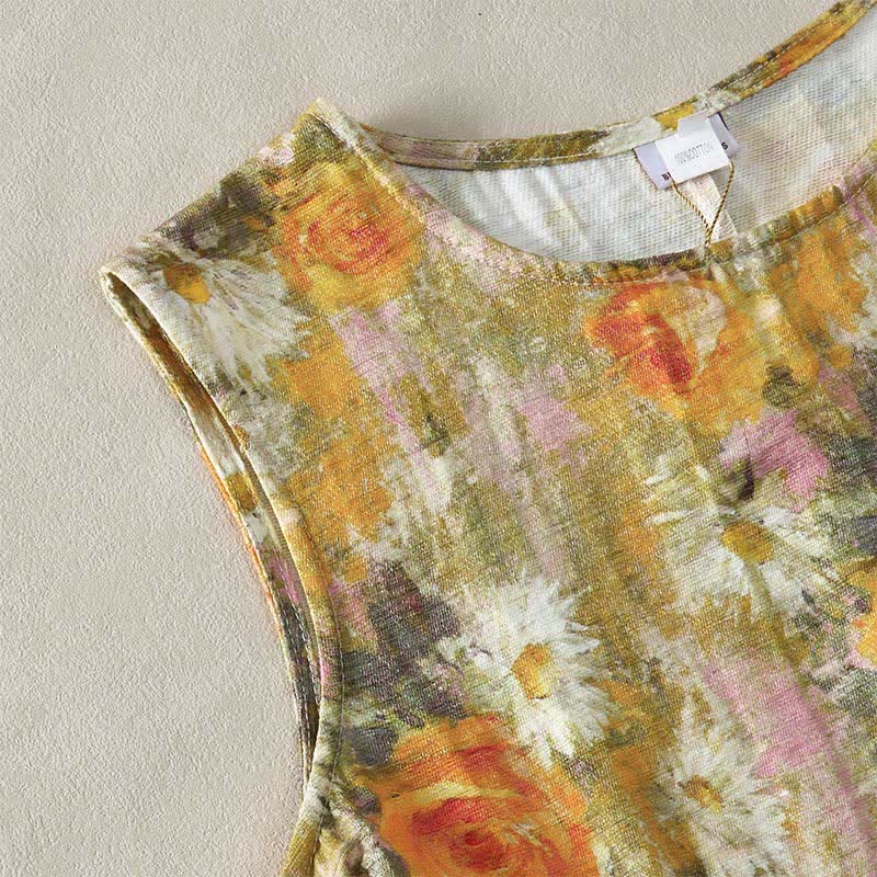 Vestido midi informal de algodón sin mangas con bolsillos y estampado de Buddha Stones, hecho a mano, a cuadros. - image 20