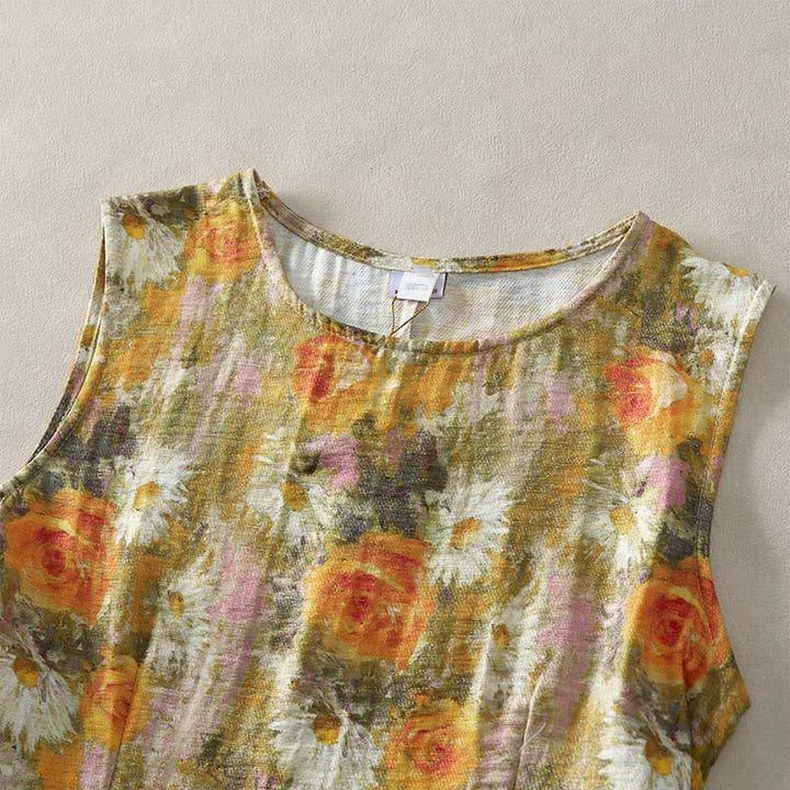 Vestido midi informal de algodón sin mangas con bolsillos y estampado de Buddha Stones, hecho a mano, a cuadros. - image 19