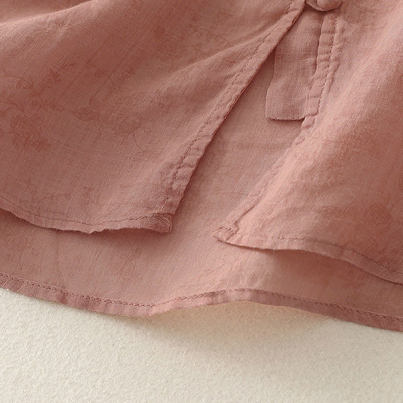 Buddha Stones Camisa de verano para mujer con cuello alto, diseño de botones bordados y mangas tres cuartos. - image 11