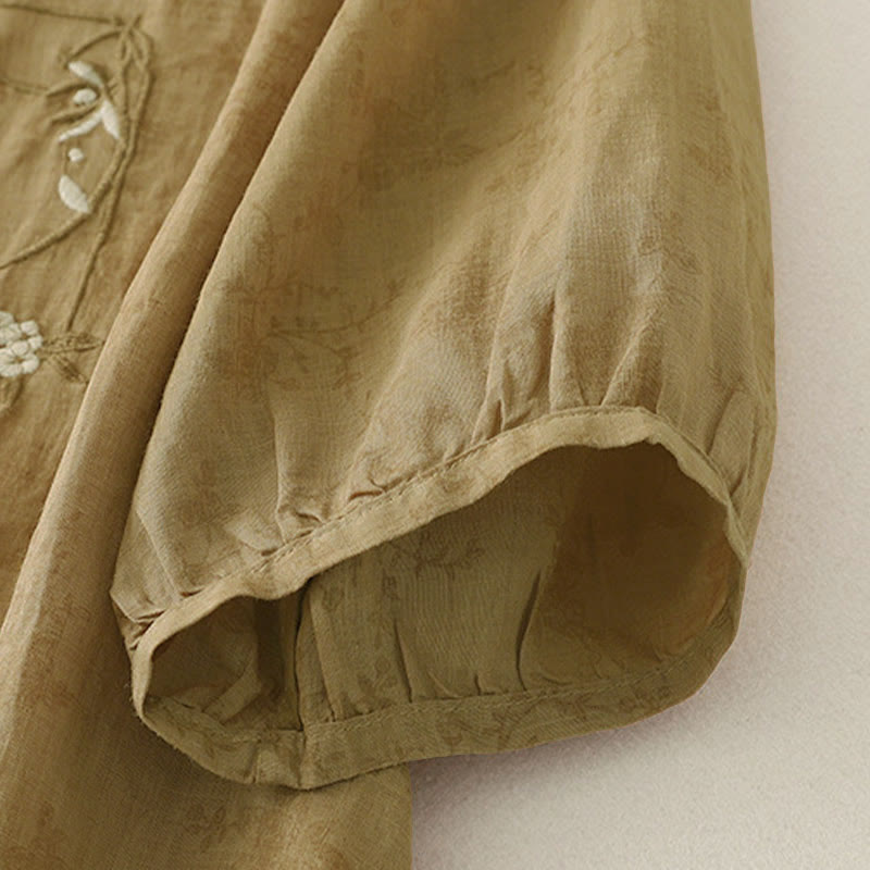 Buddha Stones Camisa de verano para mujer con cuello alto, diseño de botones bordados y mangas tres cuartos. - image 17