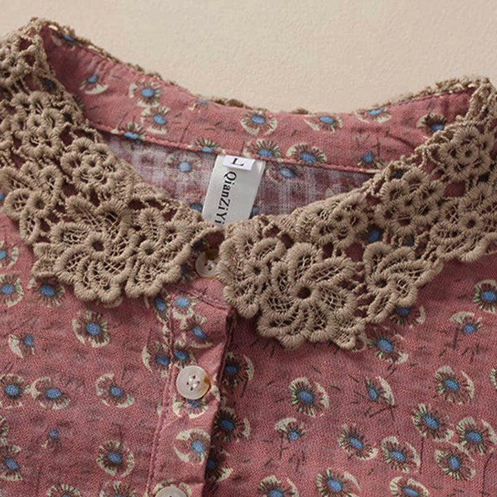 Buddha Stones Camisa de manga corta de algodón para mujer con diseño de botones frontales y estampado floral. - image 7