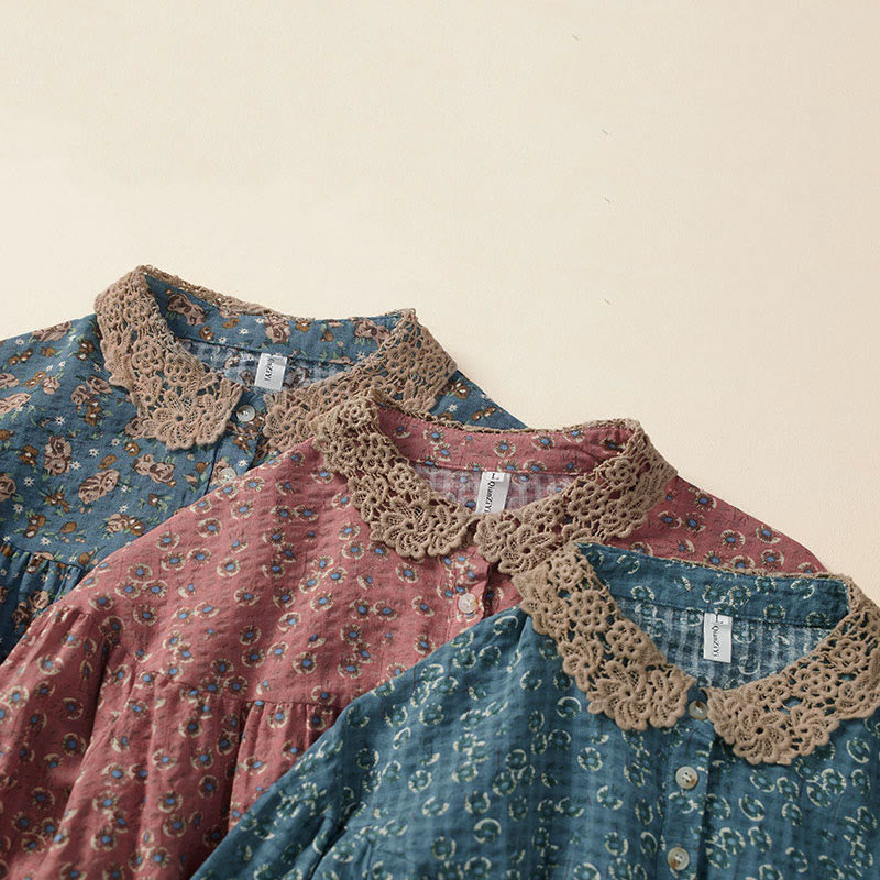 Buddha Stones Camisa de manga corta de algodón para mujer con diseño de botones frontales y estampado floral. - image 13