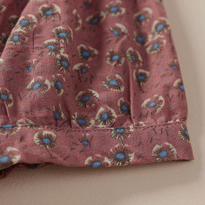 Buddha Stones Camisa de manga corta de algodón para mujer con diseño de botones frontales y estampado floral. - image 8