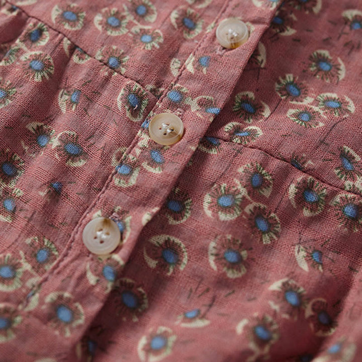 Buddha Stones Camisa de manga corta de algodón para mujer con diseño de botones frontales y estampado floral. - image 9