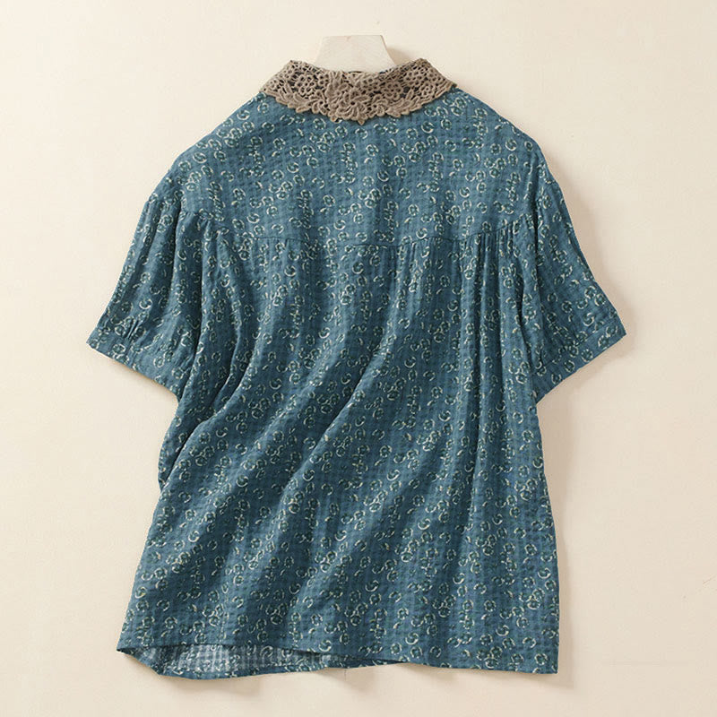 Buddha Stones Camisa de manga corta de algodón para mujer con diseño de botones frontales y estampado floral. - image 4