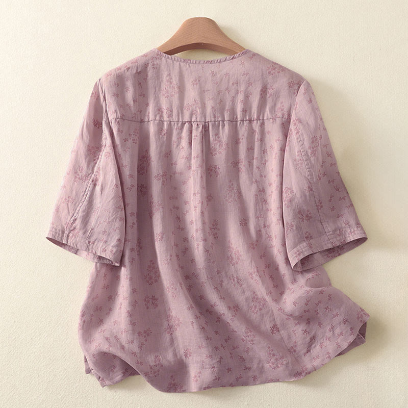 Buddha Stones Camisa informal de mujer con estampado floral y mangas tres cuartos con botones. - image 1