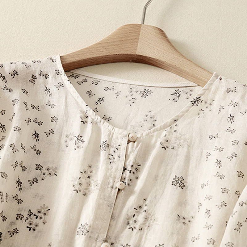 Buddha Stones Camisa informal de mujer con estampado floral y mangas tres cuartos con botones. - image 11