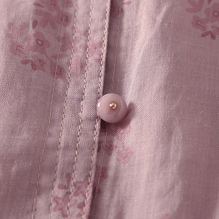 Buddha Stones Camisa informal de mujer con estampado floral y mangas tres cuartos con botones. - image 4