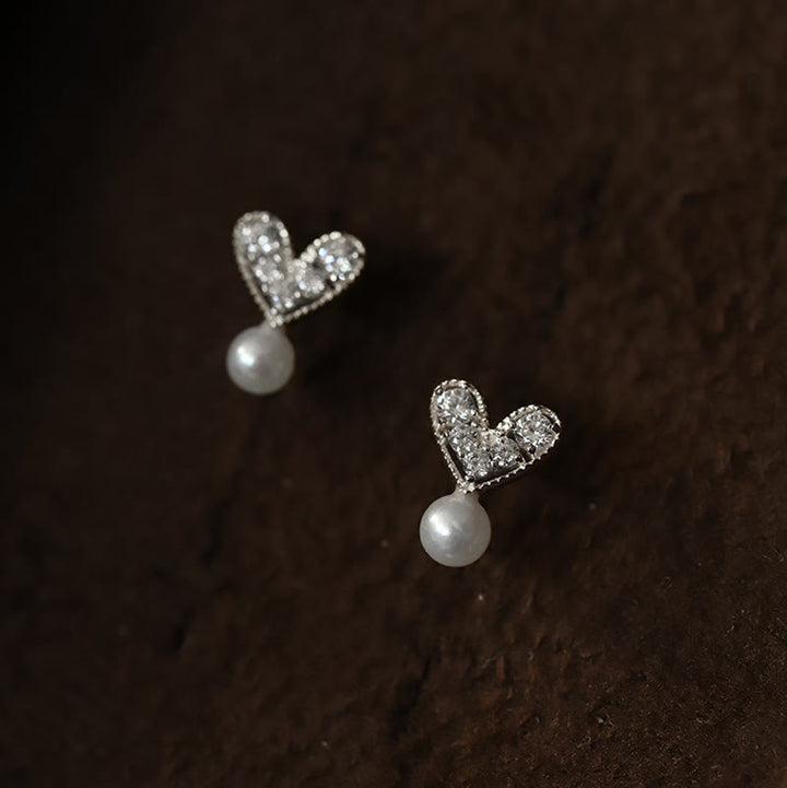 Buddha Stones Pendientes de plata de ley 925 bañados en oro con diseño de corazón y la inscripción "Sincerity" - Perla (postes de plata de ley 925) - image 6