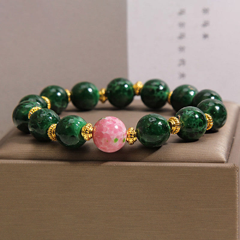 Buddha Stones Pulsera de bendiciones de cristal Liuli verde - image 2