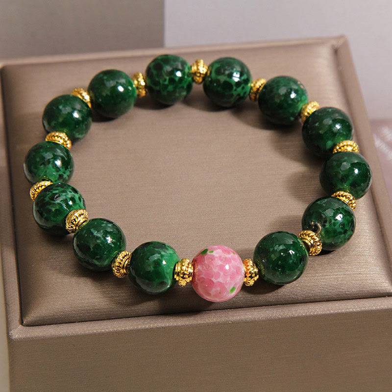 Buddha Stones Pulsera de bendiciones de cristal Liuli verde - image 3