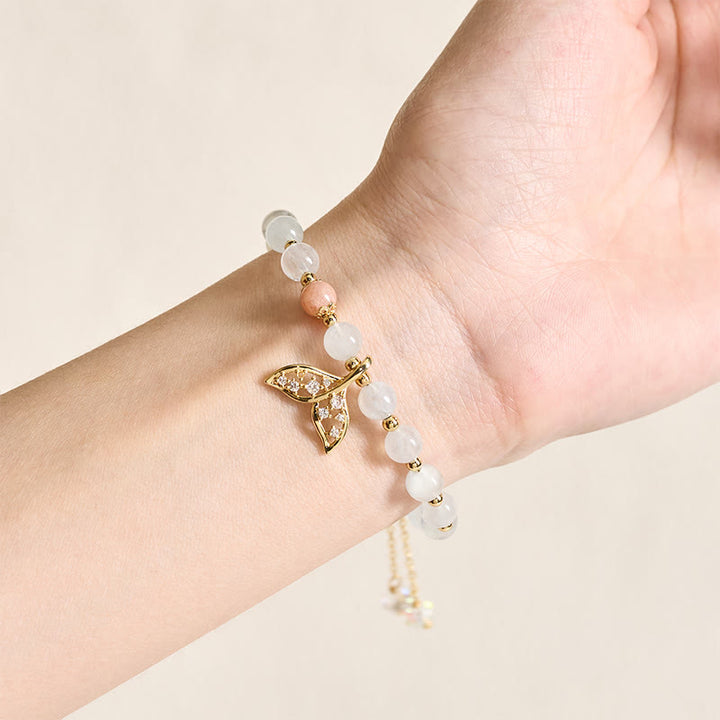 Buddha Stones Pulsera Serenity de cola de pez de cobre chapado en oro con aguamarina natural - image 4