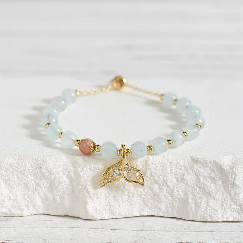Buddha Stones Pulsera Serenity de cola de pez de cobre chapado en oro con aguamarina natural - image 2