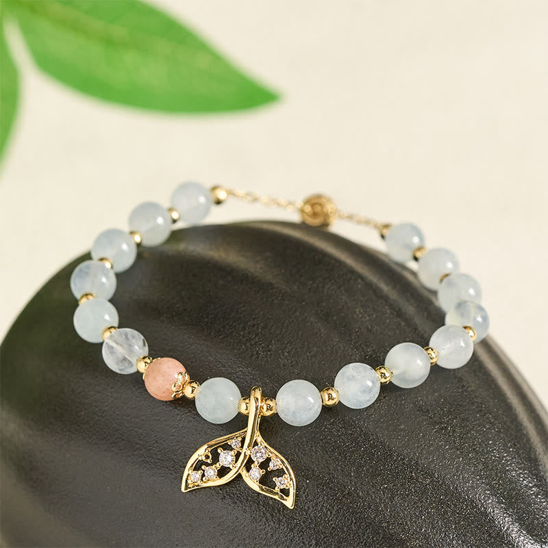 Buddha Stones Pulsera Serenity de cola de pez de cobre chapado en oro con aguamarina natural - image 1