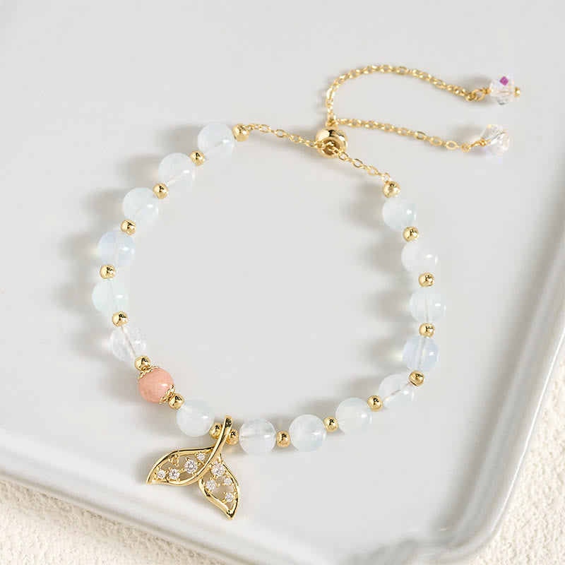 Buddha Stones Pulsera Serenity de cola de pez de cobre chapado en oro con aguamarina natural - image 3