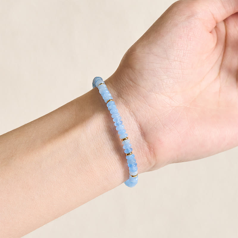 Buddha Stones Pulsera Serenity de perlas finas de aguamarina natural de 4 mm - image 4