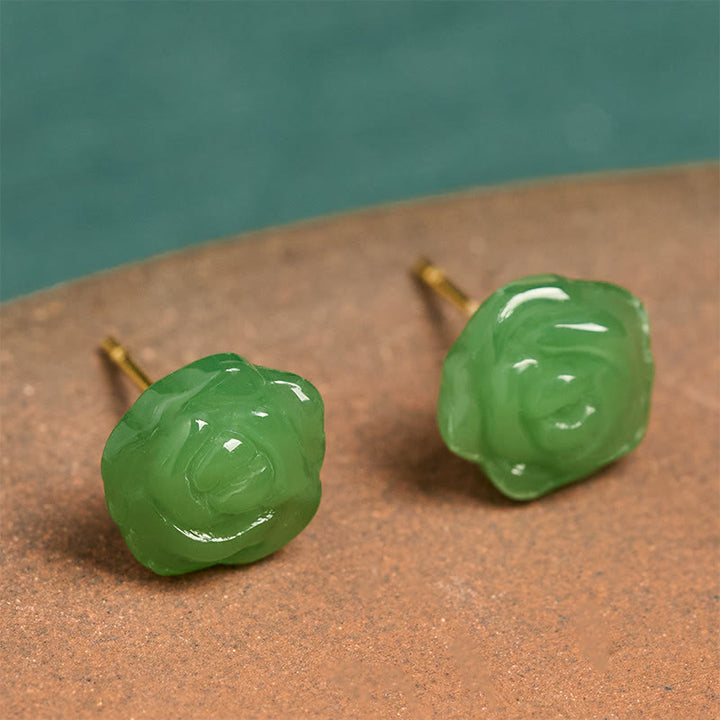 Buddha Stones Pendientes de plata de ley 925 con calcedonia verde en forma de rosa, símbolo de fuerza y ​​coraje. - image 5