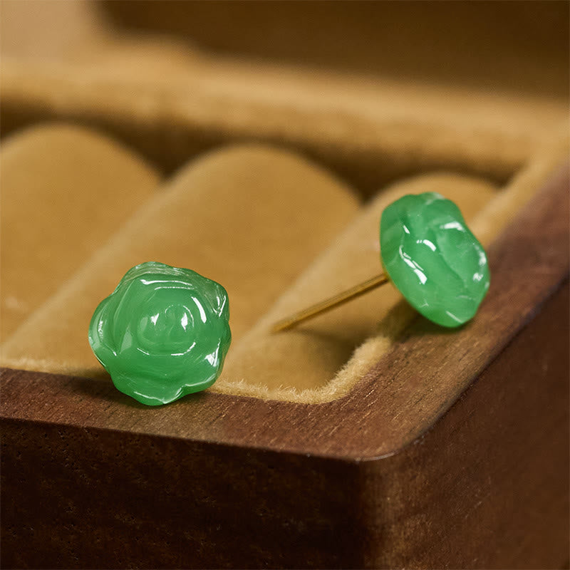 Buddha Stones Pendientes de plata de ley 925 con calcedonia verde en forma de rosa, símbolo de fuerza y ​​coraje. - image 2