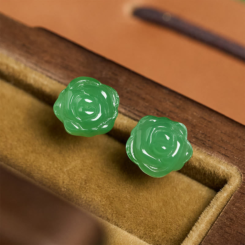 Buddha Stones Pendientes de plata de ley 925 con calcedonia verde en forma de rosa, símbolo de fuerza y ​​coraje. - image 4