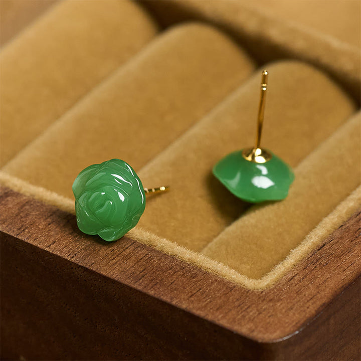 Buddha Stones Pendientes de plata de ley 925 con calcedonia verde en forma de rosa, símbolo de fuerza y ​​coraje. - image 3