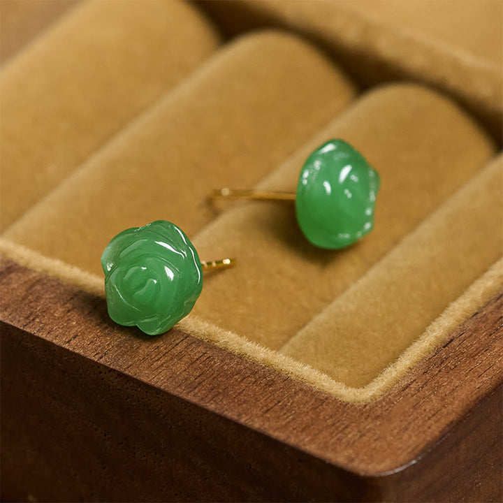 Buddha Stones Pendientes de plata de ley 925 con calcedonia verde en forma de rosa, símbolo de fuerza y ​​coraje. - image 1