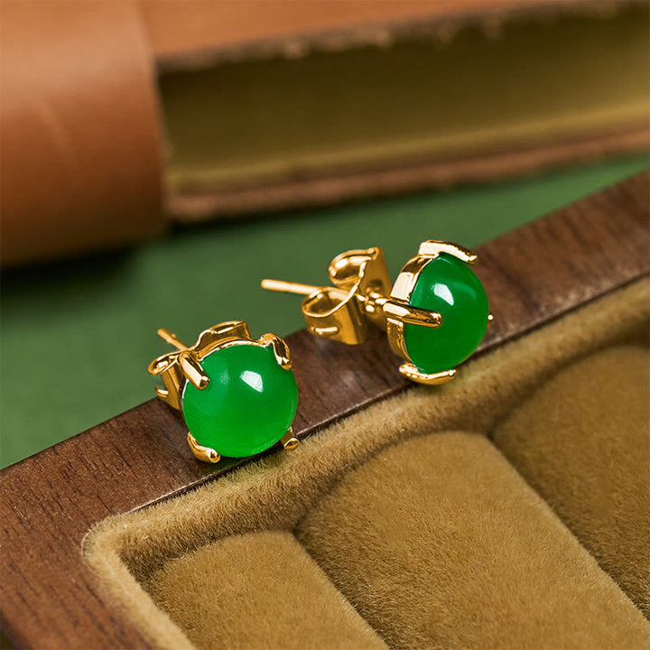 Buddha Stones Pendientes de jade y plata de ley 925 con el símbolo de la abundancia. - image 1